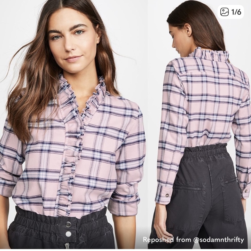 Isabel Marant Etoile Awenty Pink Plaid Flannel Shirt Size 44